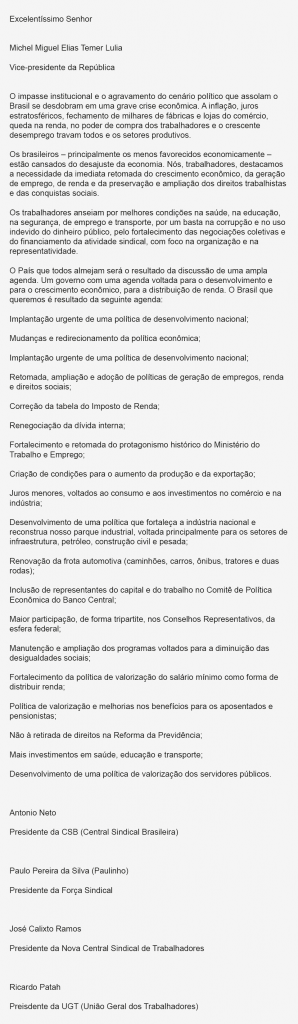 Centrais-sindicais-entregam-reivindicações-ao-vice-presidente-Michel-Temer